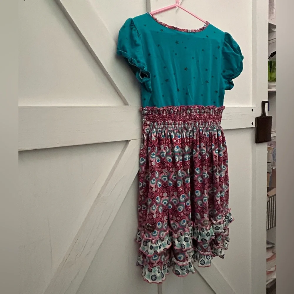 Matilda Jane Teal, Coral, & Yellow Smocked Sundress with Puff Cap Sleeves- Sz 8 - Picture 13 of 16